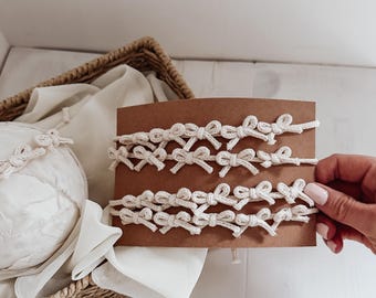 Rustic rope bow headband - newborn photography tieback neutral white