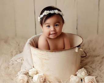White roses floral halo - Newborn, baby, toddler Photography headband