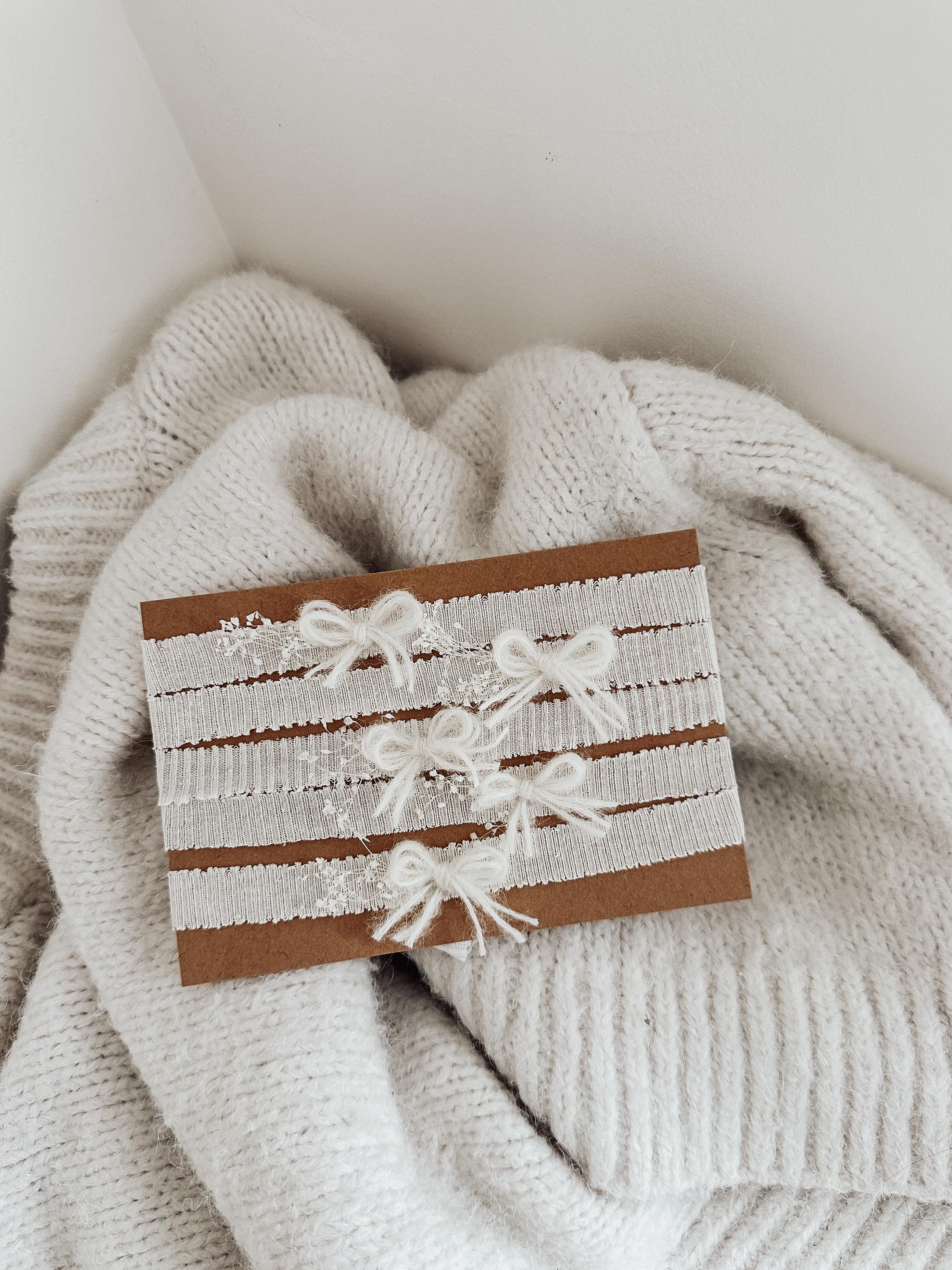 Dainty mohair bow headband - newborn photography tieback neutral white