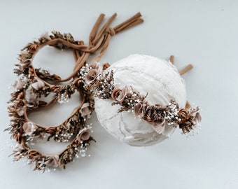 Rustic vintage style floral halo - newborn photography headband props