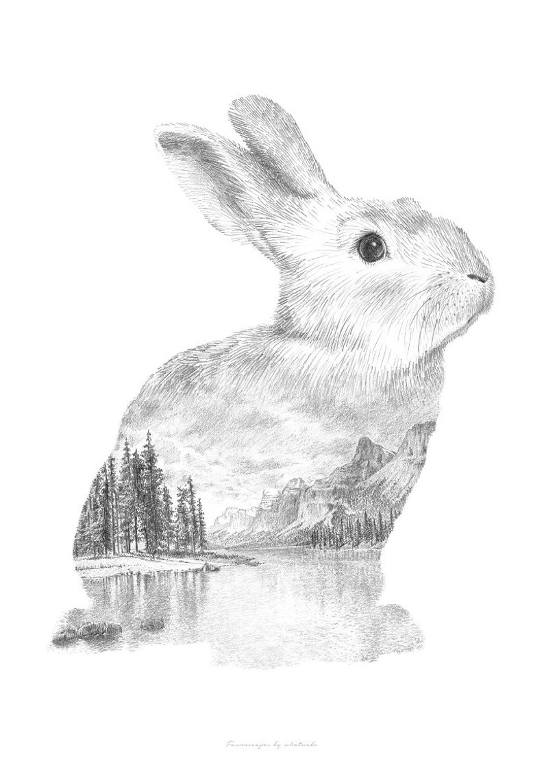 Rabbit Pencil Drawing Faunascapes par WhatWeDo | Etsy