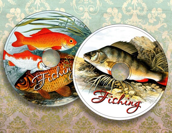FISHING Printable CD DVD Labels Download Digital Collage Etsy