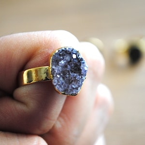 Druzy Ring - Agate Druze Gold Plated Ring. Adjustable Druzy Ring. Druse. Crystal Ring.