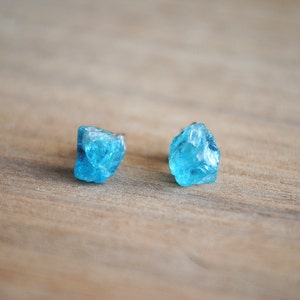 Blue Apatite Stud Earrings - Apatite Gemstone Earrings, Surgical Steel Posts