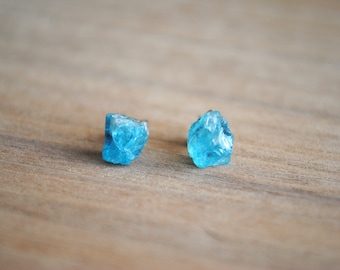 Blue Apatite Stud Earrings - Apatite Gemstone Earrings, Surgical Steel Posts