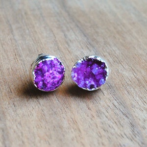 Druzy Stud Earrings. Druzy Post Earrings. Pink Druzy Earrings. Silver Plated Post Earrings. Round Druzy Earrings. Silver Edge Earrings