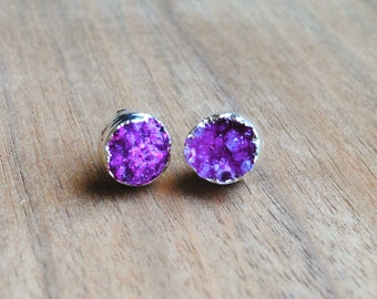 Druzy Stud Earrings. Druzy Post Earrings. Pink Druzy Earrings. Silver Plated Post Earrings. Round Druzy Earrings. Silver Edge Earrings