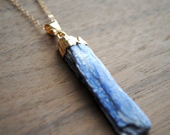 Kyanite Necklace - Gold Plated Blue Kyanite with 18" 14k Delicate Gold Filled Chain