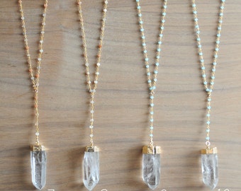 Rosary Quartz Necklace. Quartz Necklace. Rosary Necklace. Rosary Chain. Moonstone Necklace. Chalcedony Necklace. Layering Necklace