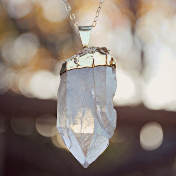 Raw Crystal Quartz Point Necklace - Gold Plated with 18" 14k Delicate Gold Filled Chain