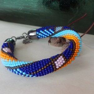 Bead crochet bracelet bracelet crochet beads dark blue bracelet jewelry round bangle image 2