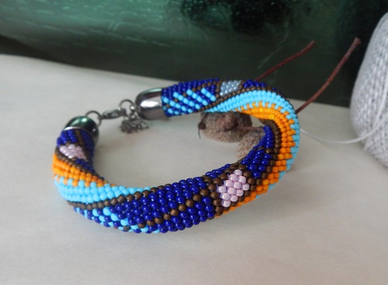 Bead crochet bracelet bracelet crochet beads dark blue bracelet jewelry round bangle image 2