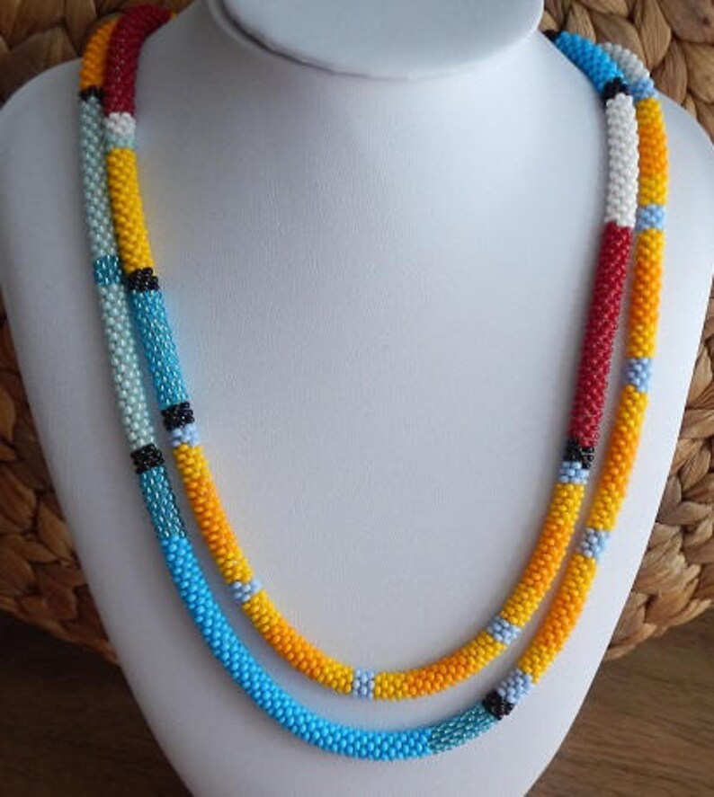 Beaded ropeBeaded Crochet Rope Srochet Necklace Colorful Etsy