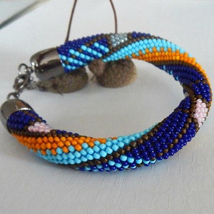 Bead crochet bracelet bracelet crochet beads dark blue bracelet jewelry round bangle image 1