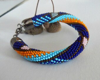 Bead crochet bracelet bracelet crochet beads dark blue bracelet jewelry round bangle