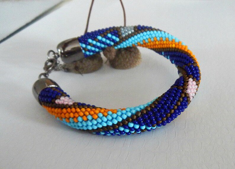 Bead crochet bracelet bracelet crochet beads dark blue bracelet jewelry round bangle image 1