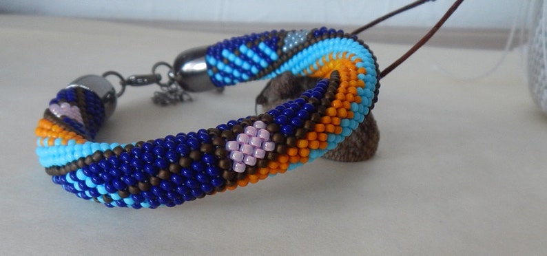 Bead crochet bracelet bracelet crochet beads dark blue bracelet jewelry round bangle image 5
