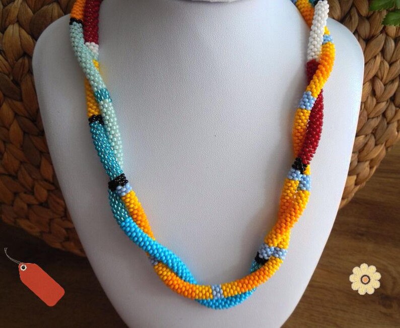 Beaded ropeBeaded Crochet Rope Srochet Necklace Colorful Etsy
