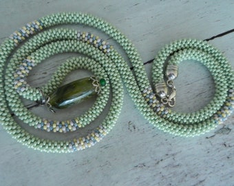 Lariat - Crochet Necklace - Beaded Rope - Caterpillar - Long - Beaded Crochet Rope - Crochet