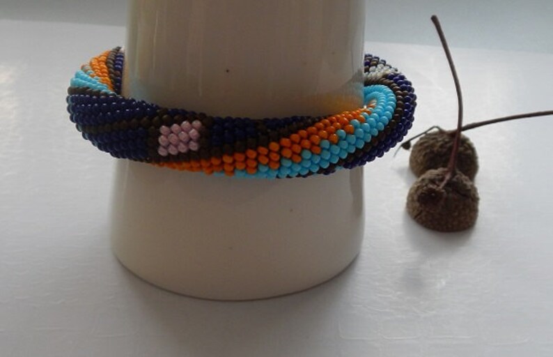 Bead crochet bracelet bracelet crochet beads dark blue bracelet jewelry round bangle image 4