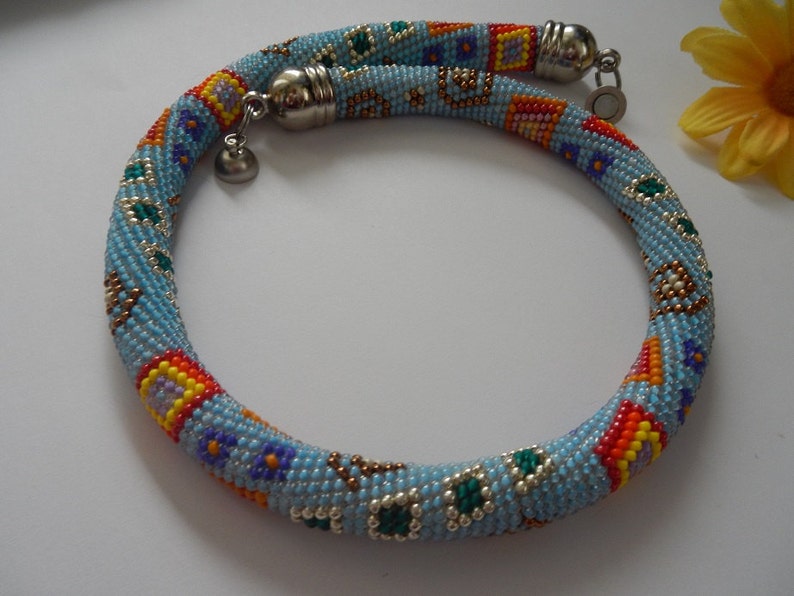 Download Free shipping Beaded crochet necklace color geometry crochet | Etsy