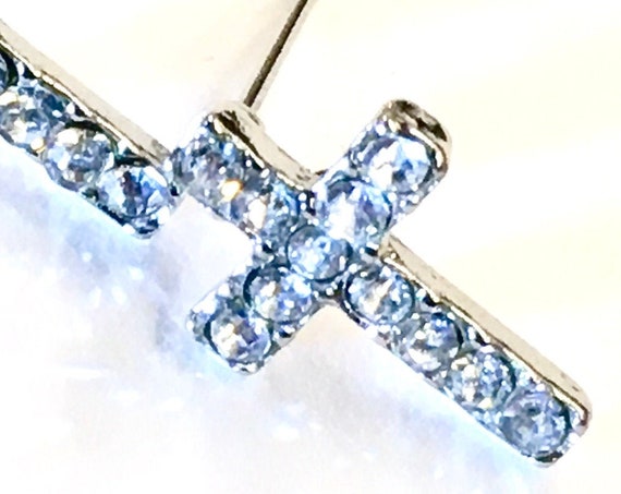 Silver Cross Earrings Crystal Cross Stud and Necklace Sets Small Dainty Posts with Inlaid Rhinestones Wedding jewelry bridesmaids jewellery