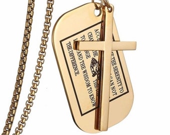 Black Gold Silver Serenity Prayer Necklace Dog Tag Waterproof Box Chain Crazy Design Pendant for Mens Boys Christian Jewelry