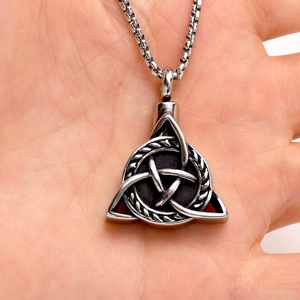 Irish Celtic Knot Memorial Urn Cross Silver Necklace Pet Cremation Waterproof Stainless Steel Urn for Ashes Remains Men Woman Jewellery