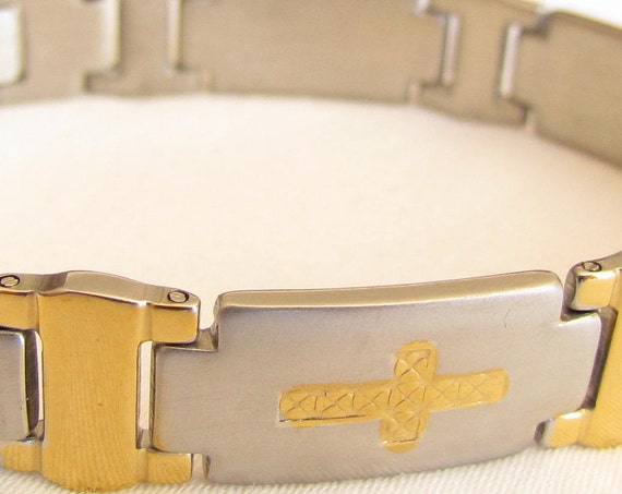 Sideways Cross Bracelets Silver Gold Engraved Meaning Horizontal Cross Bangle Cuff Stainless Steel Heavy Thick Bracelet Men Boys Jewelry