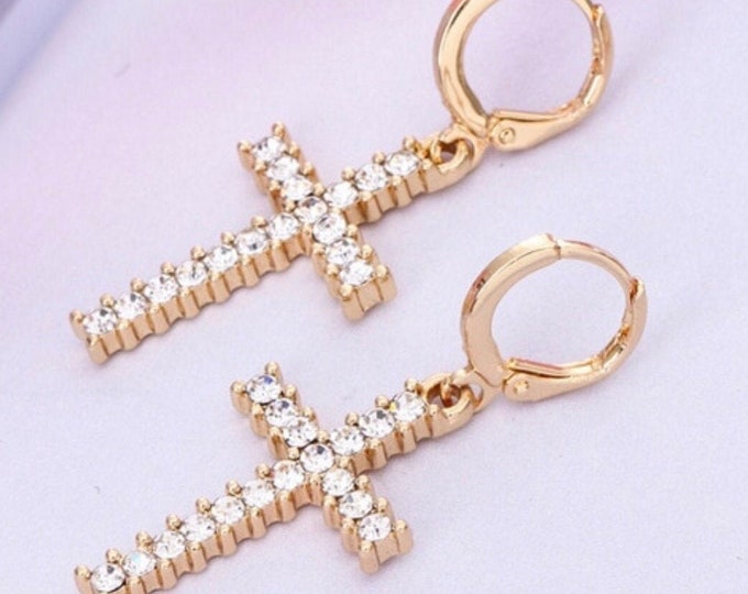 Zircon Cross Stud Earring CZ GoldCrosses Small Dangle Zircons for Women Girls Weddings jewellery jewelry