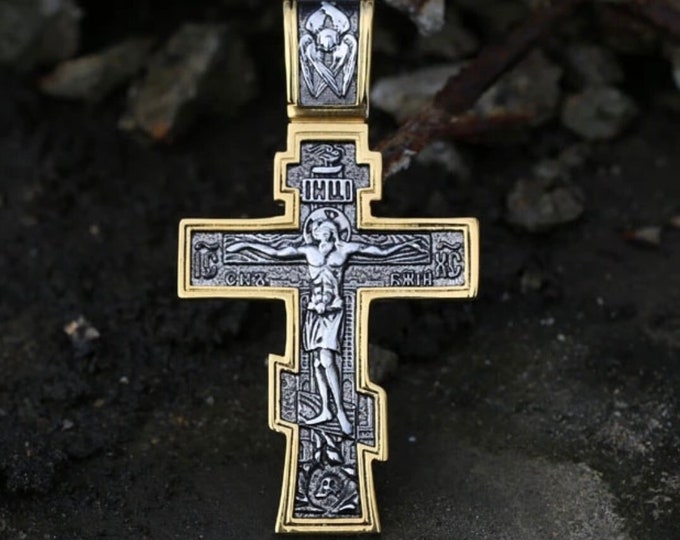 Ancient Crucifix Russian Orthodox Cross Necklace for Men All Silver Gold Stainless Steel Viking Jesus