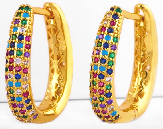 Hoop Earrings Rainbow Dangle Multi Color CZ Crosses Small for Women Girls Best Price Weddings Cheapest Bridesmaid jewellery jewelry