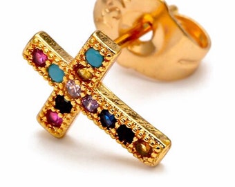 Gold Cross Earring Dainty Colorful Stud Multi Color CZ Crosses Small for Women Girls Best Price Weddings Bridesmaid jewellery jewelry