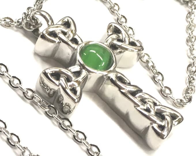 Irish Celtic Knot Memorial Cross URN Silver Necklace Pet Cremation Urn Waterproof Stainless Steel Ashes Remains Men Woman Jewellery