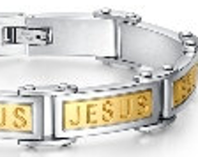 Mens Heavy Jesus Engraved Bracelet for Men Silver Gold Bangle Waterproof Stainless Steel Engraved Boys Cuff Heavy Design Christian Jewelry