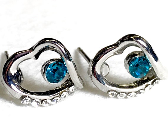 Silver Heart Earrings for Girls Colored Rhinestone Heart Stud Earrings Women Love Jewelry Jewellery
