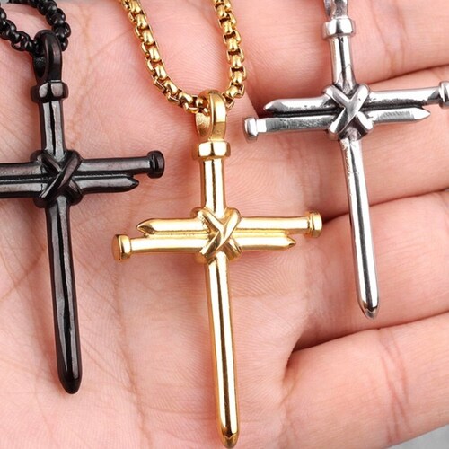 Classic Mens Nail Necklace Black Steel 