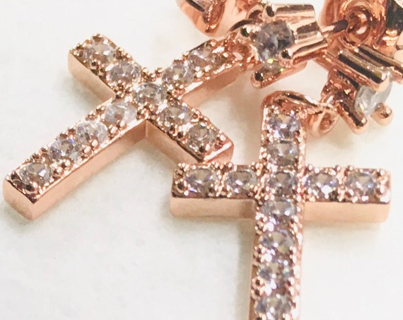 Silver RoseGold Cross Earrings Dainty Drop Dangle Studs Rhinestone Cast CZ Look Post Design Elegant Womens jewellery Girls jewelry jesus