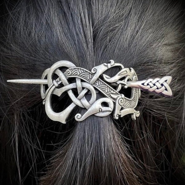 Dragon Celtic Irish Hair Barrette Animal Jellinge Style Hairpin Knot Metal Stick Hair Clip Viking Pullback Braided Hairstyle Hair accessorie