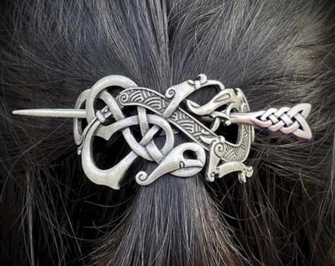 Dragon Celtic Irish Hair Barrette Animal Jellinge Style Hairpin Knot Metal Stick Hair Clip Viking Pullback Braided Hairstyle Hair accessorie