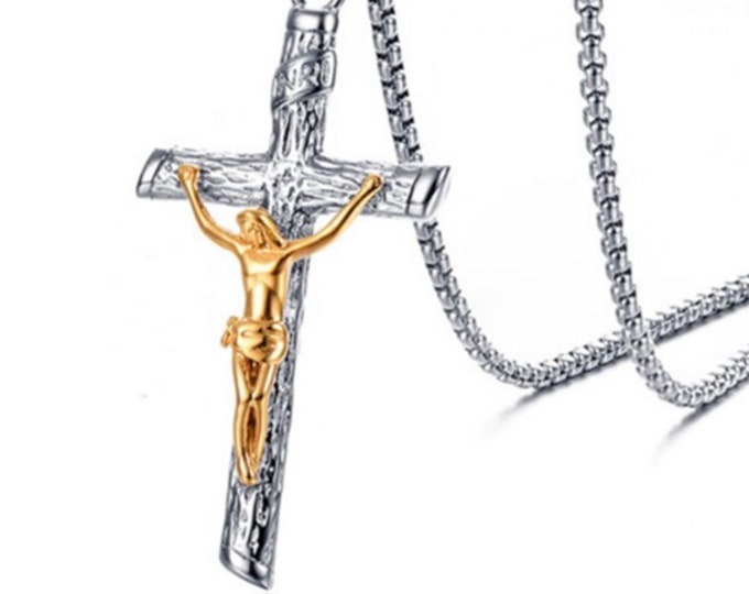 Ancient Crucifix Cross Catholic Orthodox INRI Necklace for Men Gold Black Waterproof Stainless Steel hip hop Jesus