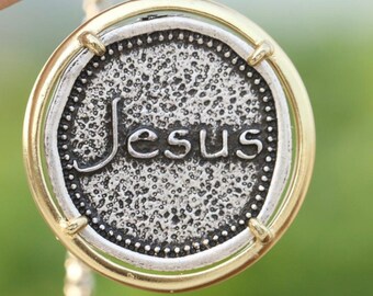 Jesus Stamped Medal with Gold Trim Jesus Cross Silver Jesus Cast Medallion Stainless Steel Box Chain