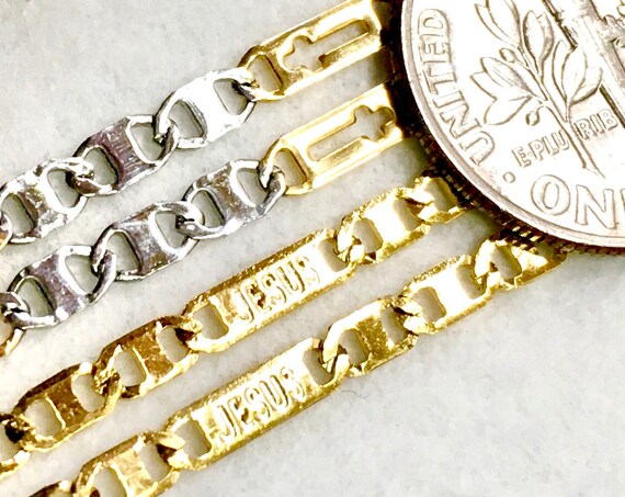 Silver Gold Bracelet and Necklace Chain Small Sideways Cross Thin Light Dainty Hollow Cross JESUS Stamped Stainless Steel Womans Jewelry