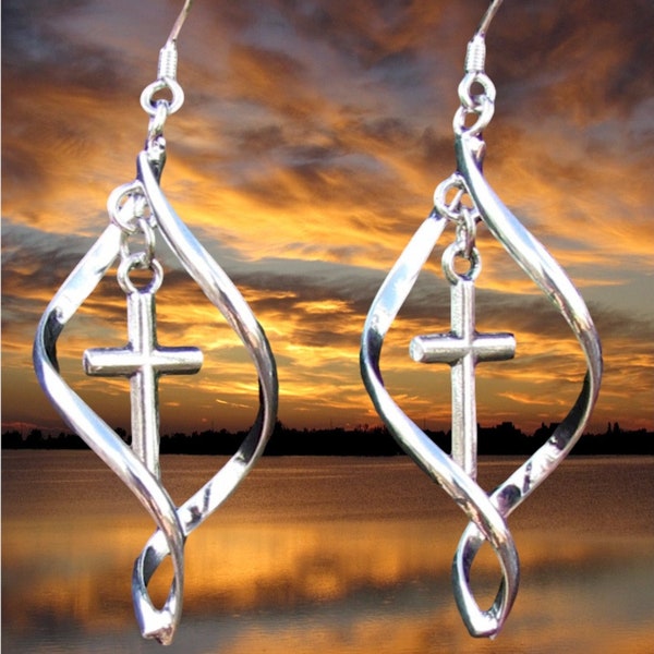 Silver Gold Twist Hoop Cross Earring for Women for Girls Drop Dangle banana shaped Jewelry Jewellery Hand Assembled