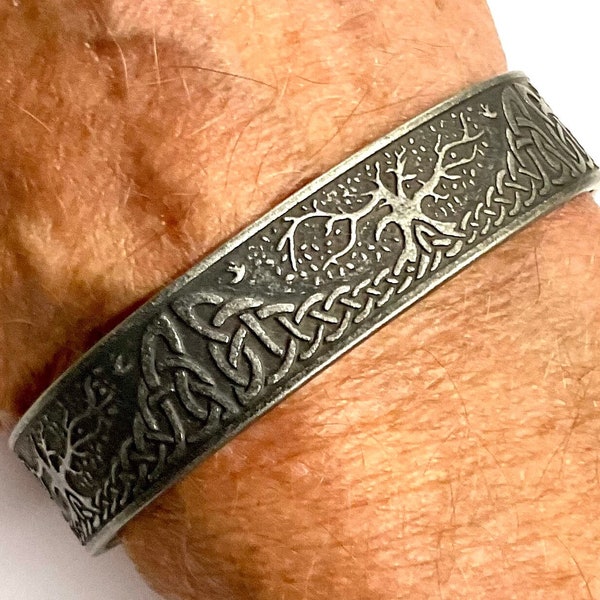 Celtic bracelet knot tree of life black irish viking waterproof hypoallergenic stainless steel thick mens man biker cuff bangle forged iron