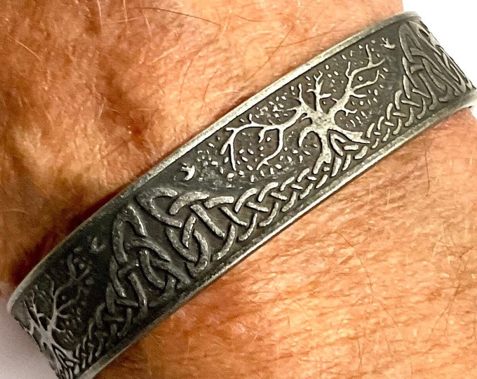 Celtic bracelet knot tree of life black irish viking waterproof hypoallergenic stainless steel thick mens man biker cuff bangle forged iron