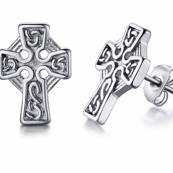 Celtic cross stud earrings irish knot studs silver gold black post style jewelry for weddings bridesmaids hypoallergenic Jewellery for man