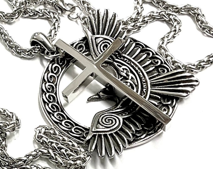 Viking Eagle and Cross Celtic Knot Necklace Jewelry Men Woman Jewelry Wanderlust Viking strength courage Odin
