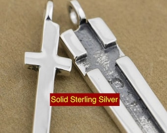 Solid Sterling Silver Cross 2 Piece Black Accent Stainless Steel Necklace for Men Old World Silver S925 Cross 2 Color Super Box Chain