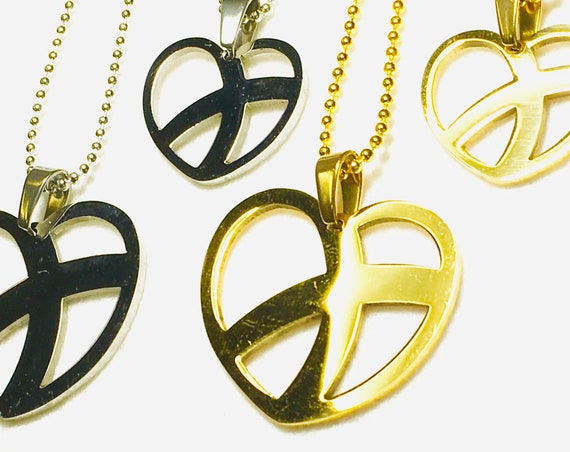 Heart Cross Necklace Earrings Crossroads Silver Gold Set Cut Out Crossed Pendant for Women Girls Christian Jewelry Jewellery